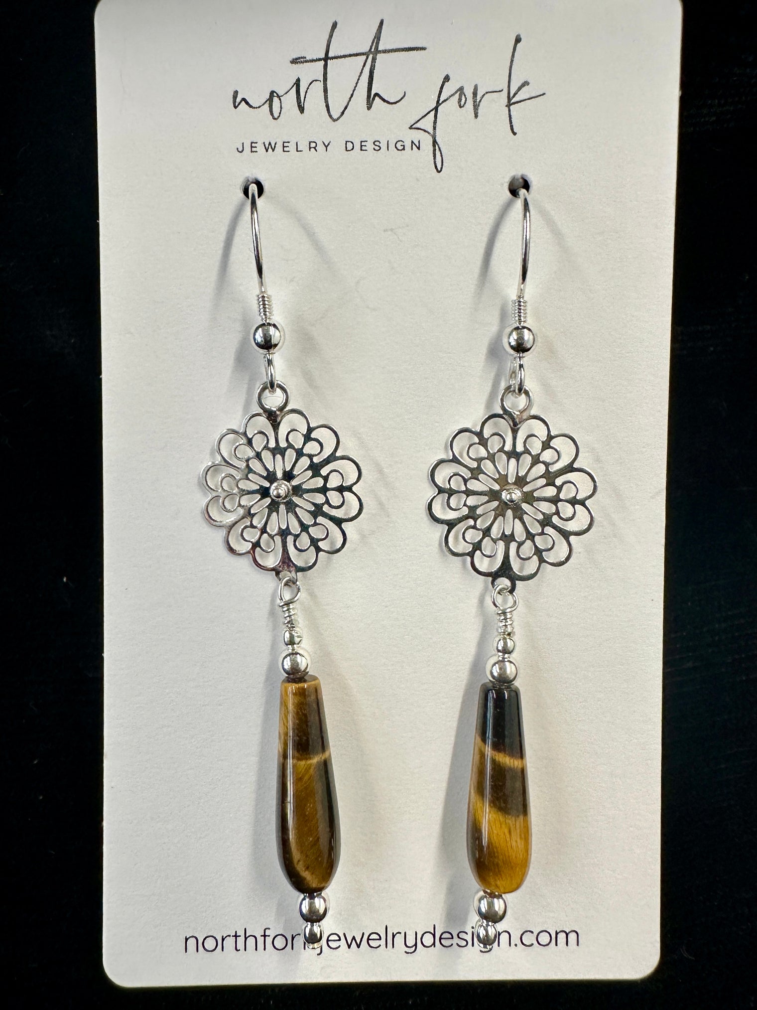 Tiger Eye Sterling Dangle Earrings