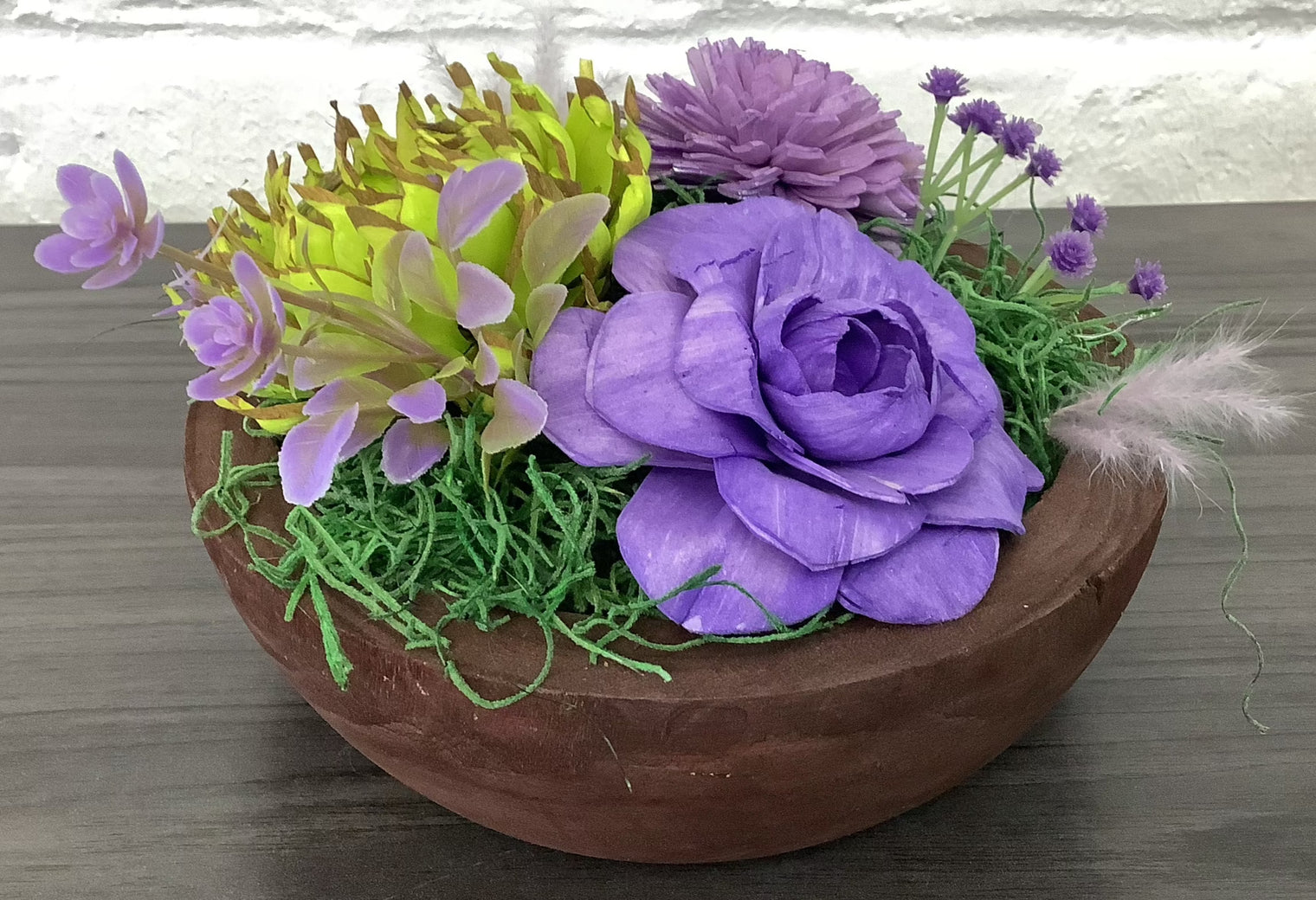 Wooden Succulents in Wooden Bowl