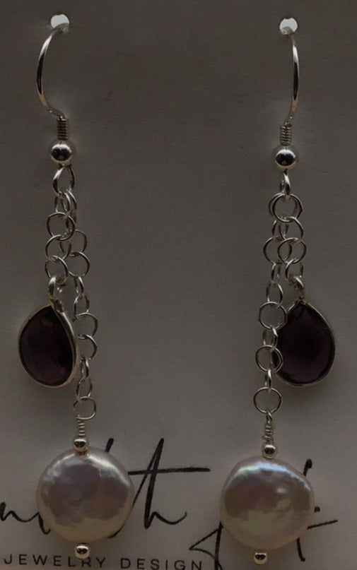 Purple Quartz-Pearl Earrings